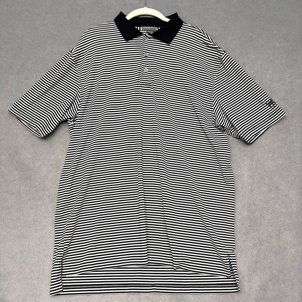 Peter Millar Summer Comfort Sz L Black White Striped Golf Performance Shirt - Picture 3 of 10